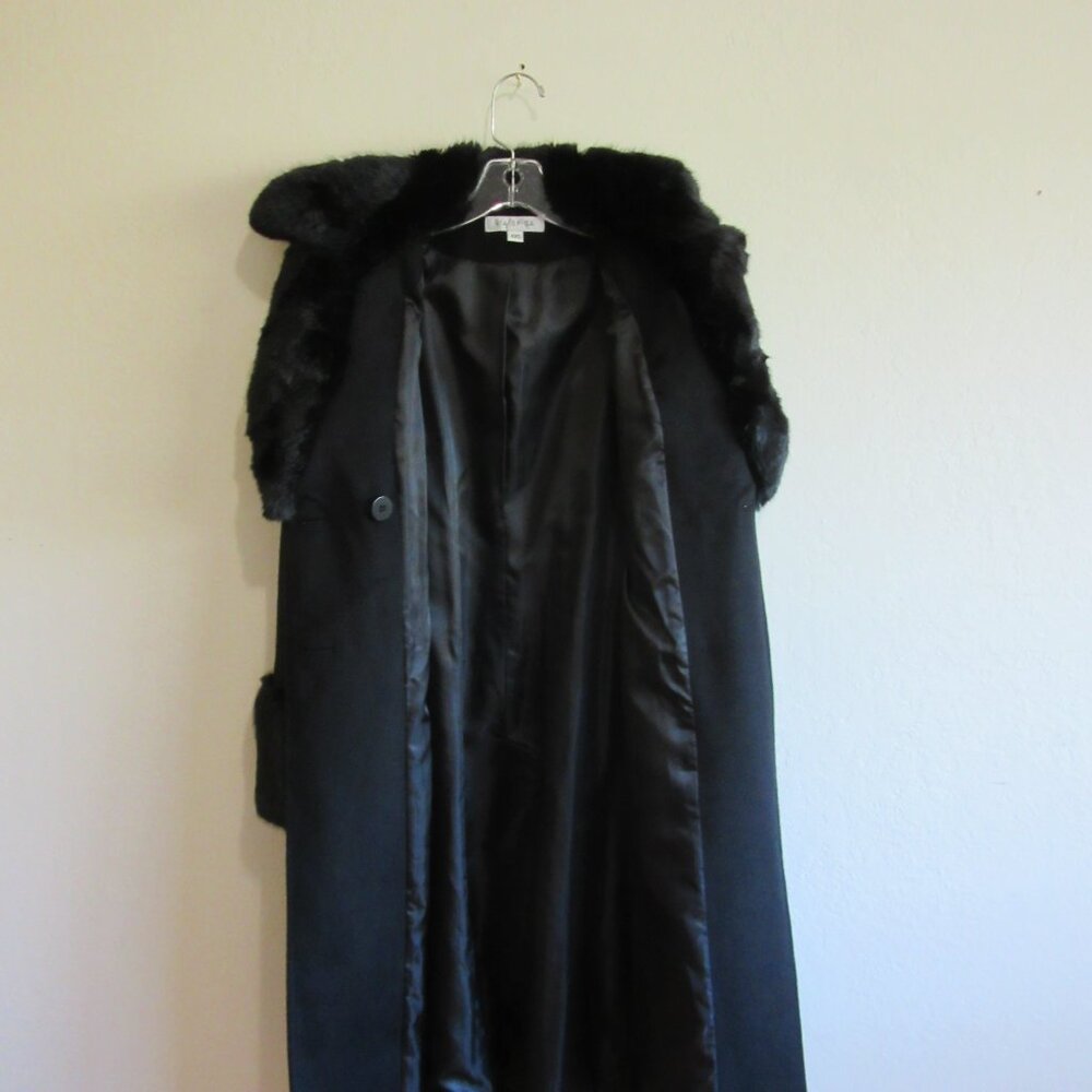 VIA SPIGA Black Faux Fur Trim Wool Belted XXS Coat - Picture 8 of 8